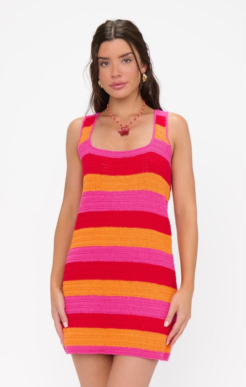New NWT Show Me Your Mumu Day Trip Dress Oasis Stripe Crochet Knit Size XS